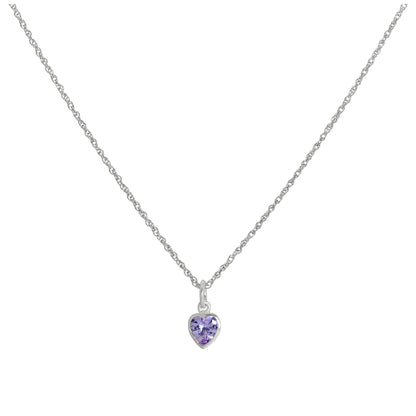 Halskette mit violettem Herzanhänger aus Sterlingsilber und Kristall, 14–22 Zoll