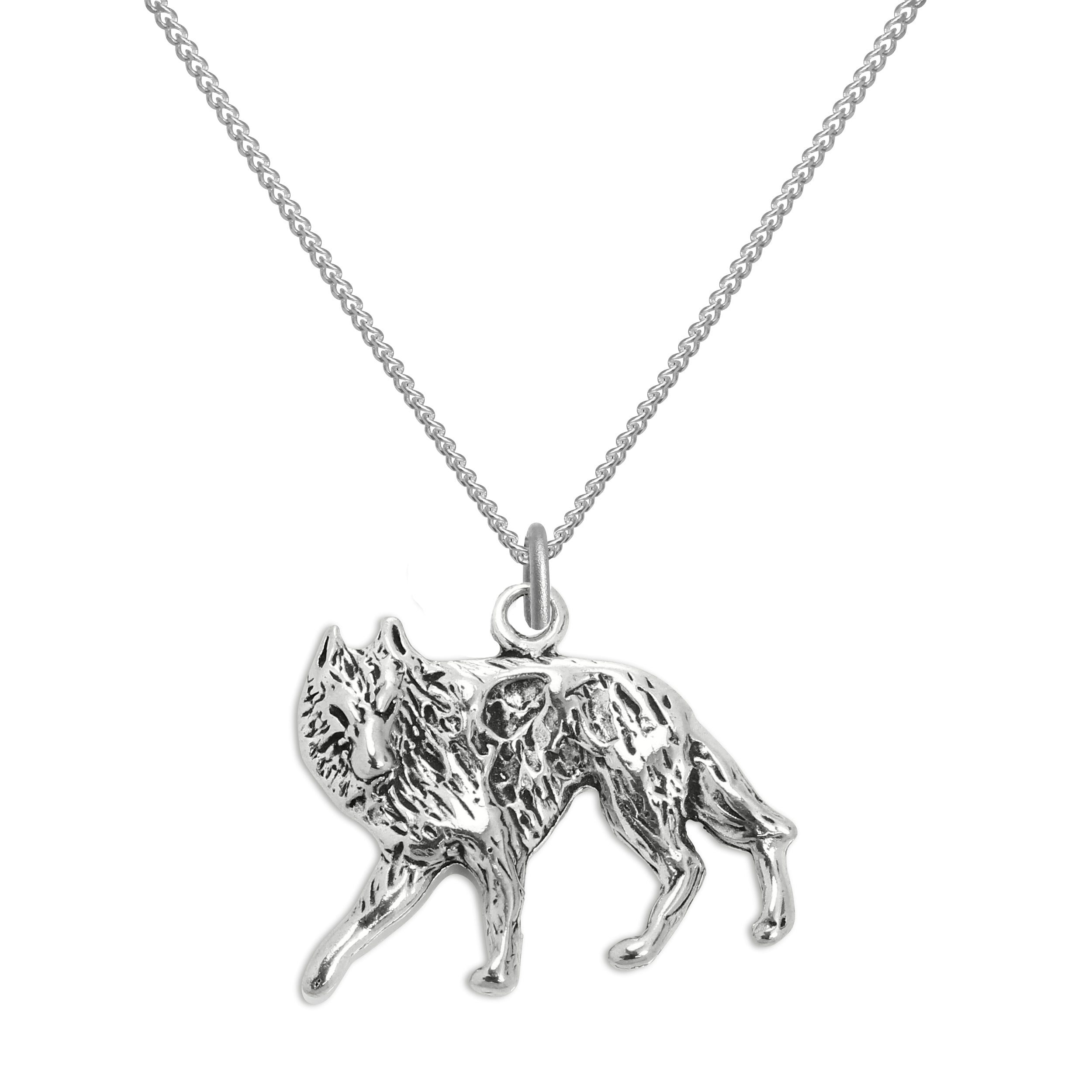 Halskette mit Wolf-Anhänger aus Sterlingsilber, 16–22 Zoll