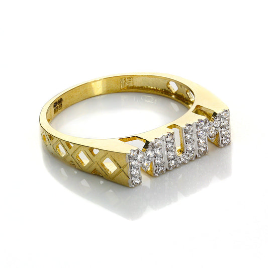9 Karat Gelbgold klarer Kristall Mum Ring