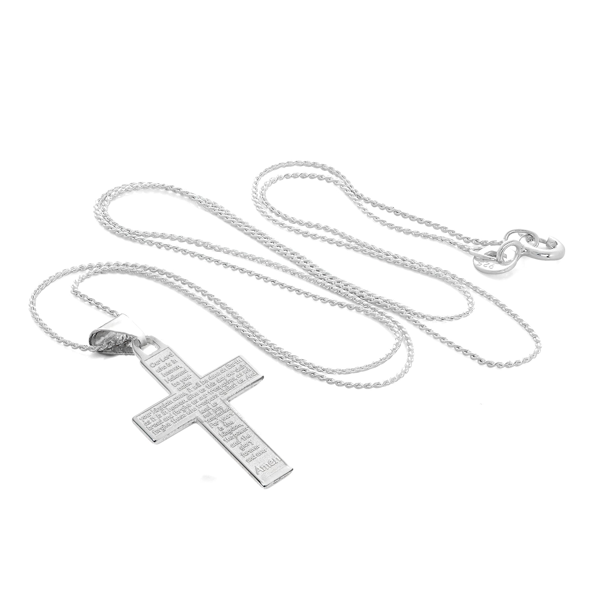 Halskette mit Kreuzanhänger aus Sterlingsilber und Vaterunser