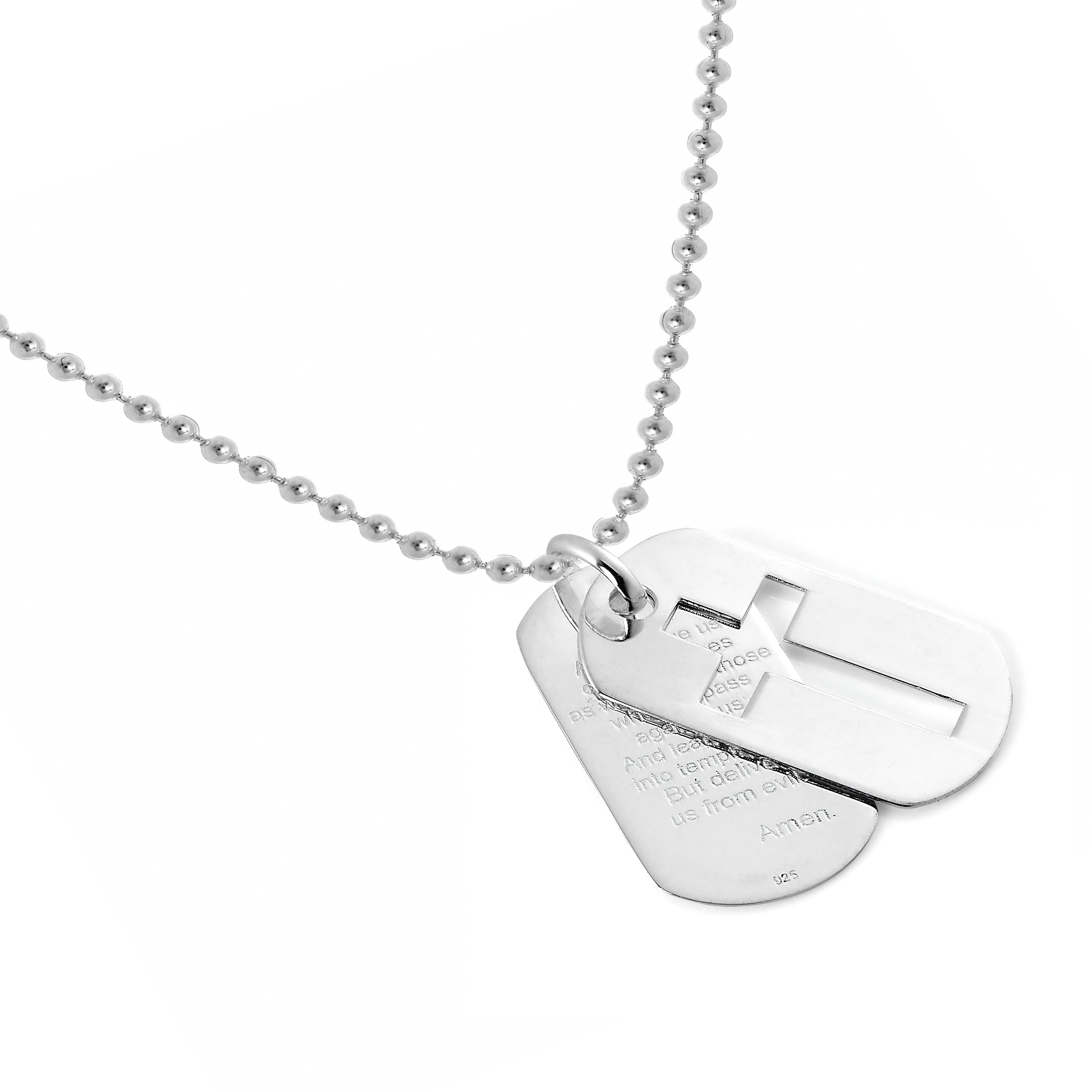 Halskette mit Anhänger aus Sterlingsilber mit Vaterunser und ausgeschnittenem Kreuz