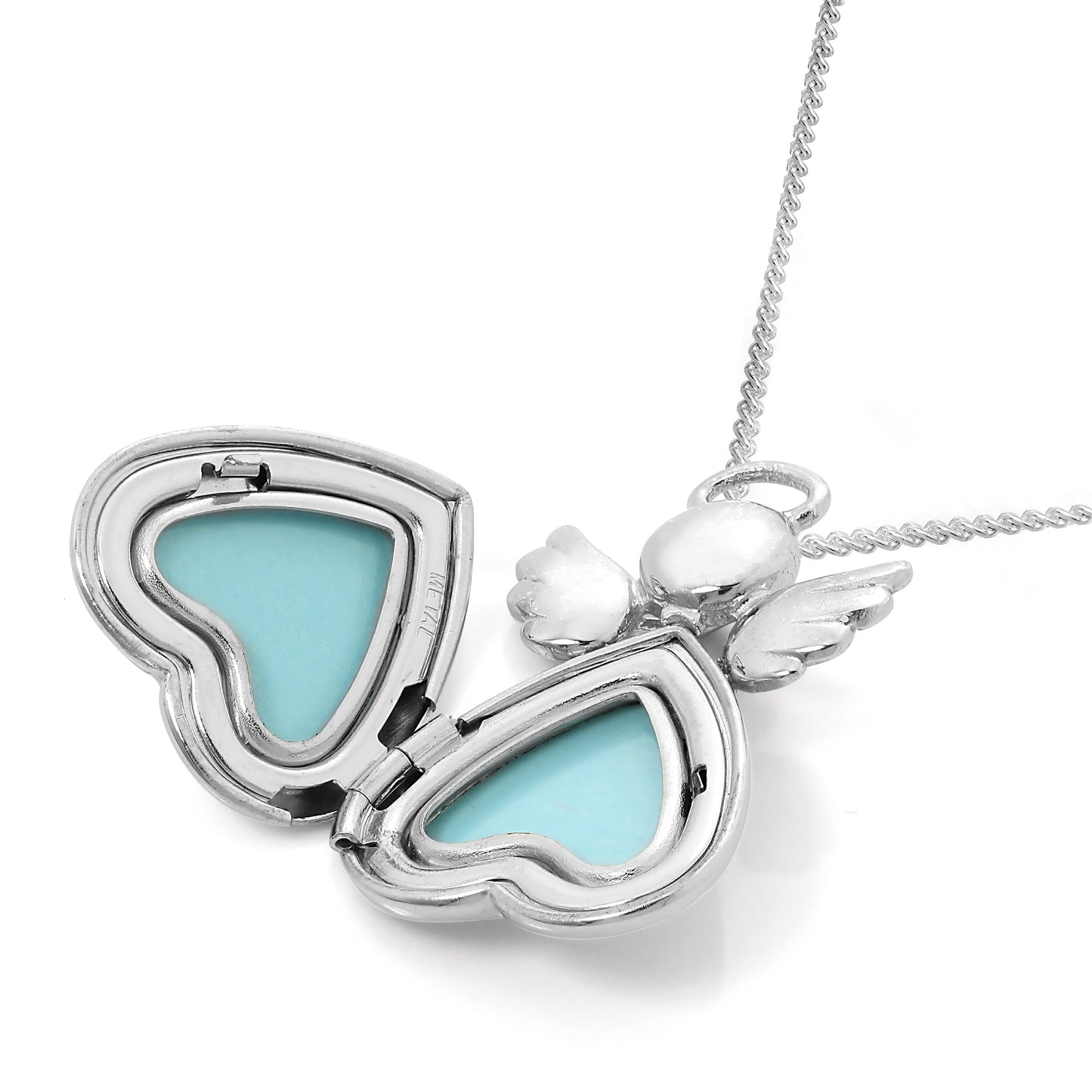 Sterling Silber & Diamant Engel Herz Medaillon an Kette