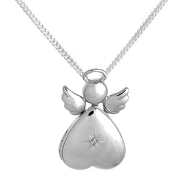 Sterlingsilber & Diamant Engel Herz Medaillon an Kette