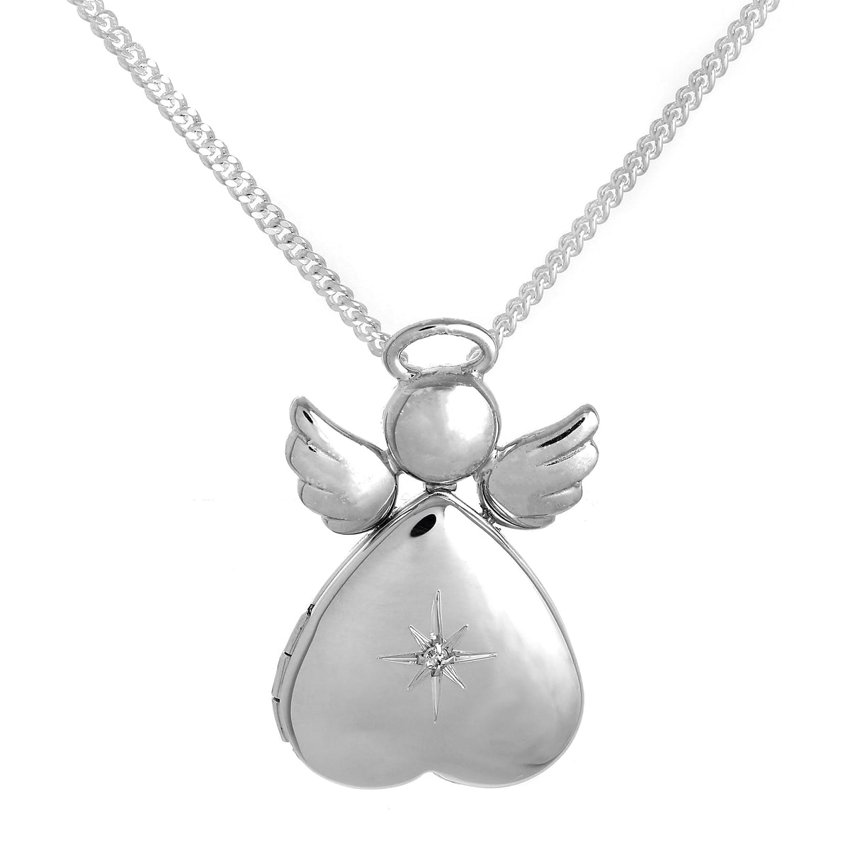 Sterlingsilber & Diamant Engel Herz Medaillon an Kette