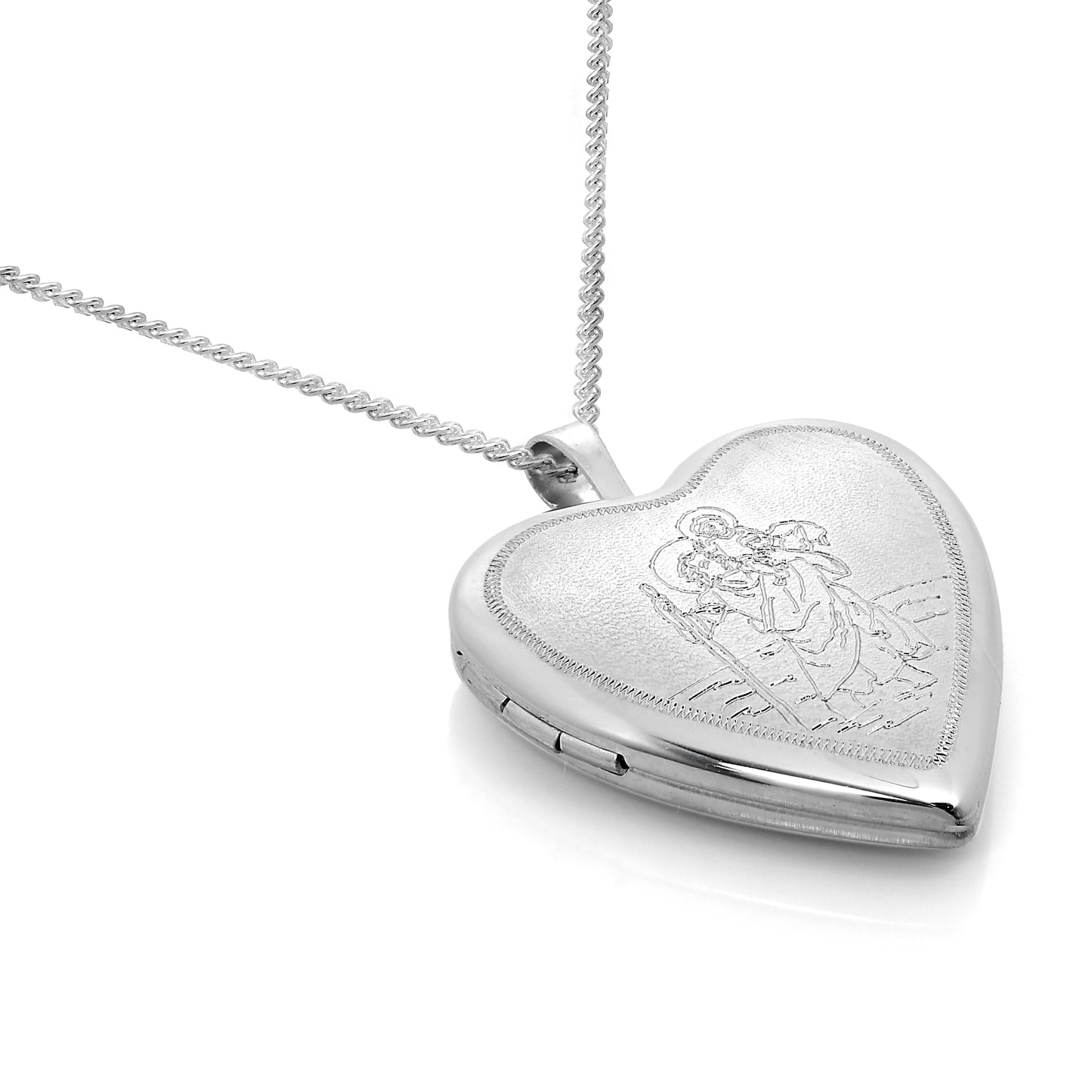 Sterling Silber graviertes St. Christopher in Love Herz Medaillon an Kette
