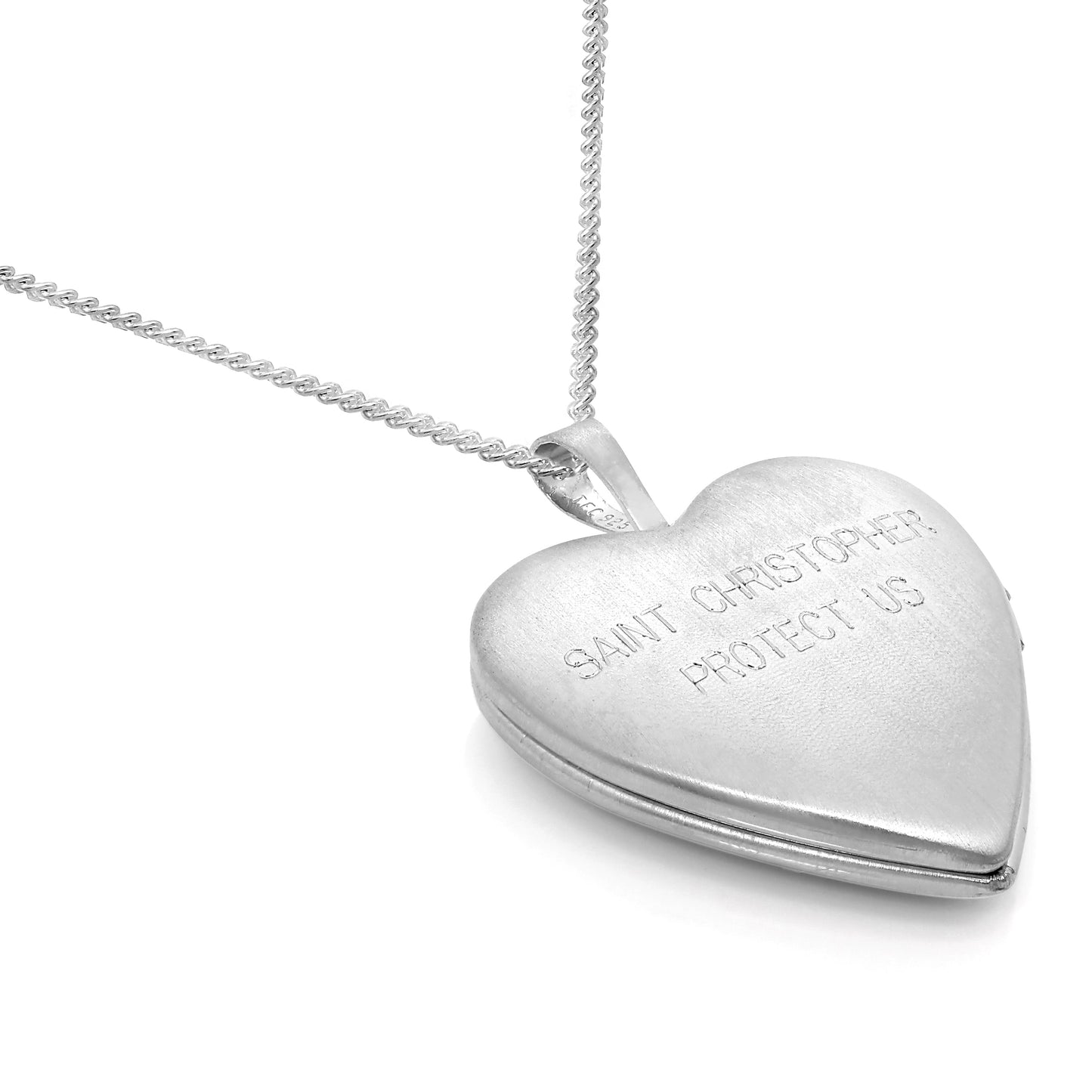 Sterling Silber graviertes St. Christopher in Love Herz Medaillon an Kette