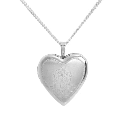 Sterling Silber graviertes St. Christopher in Love Herz Medaillon an Kette