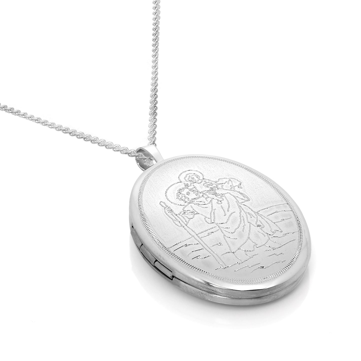 Sterling Silber graviertes St. Christopher ovales Medaillon an Kette