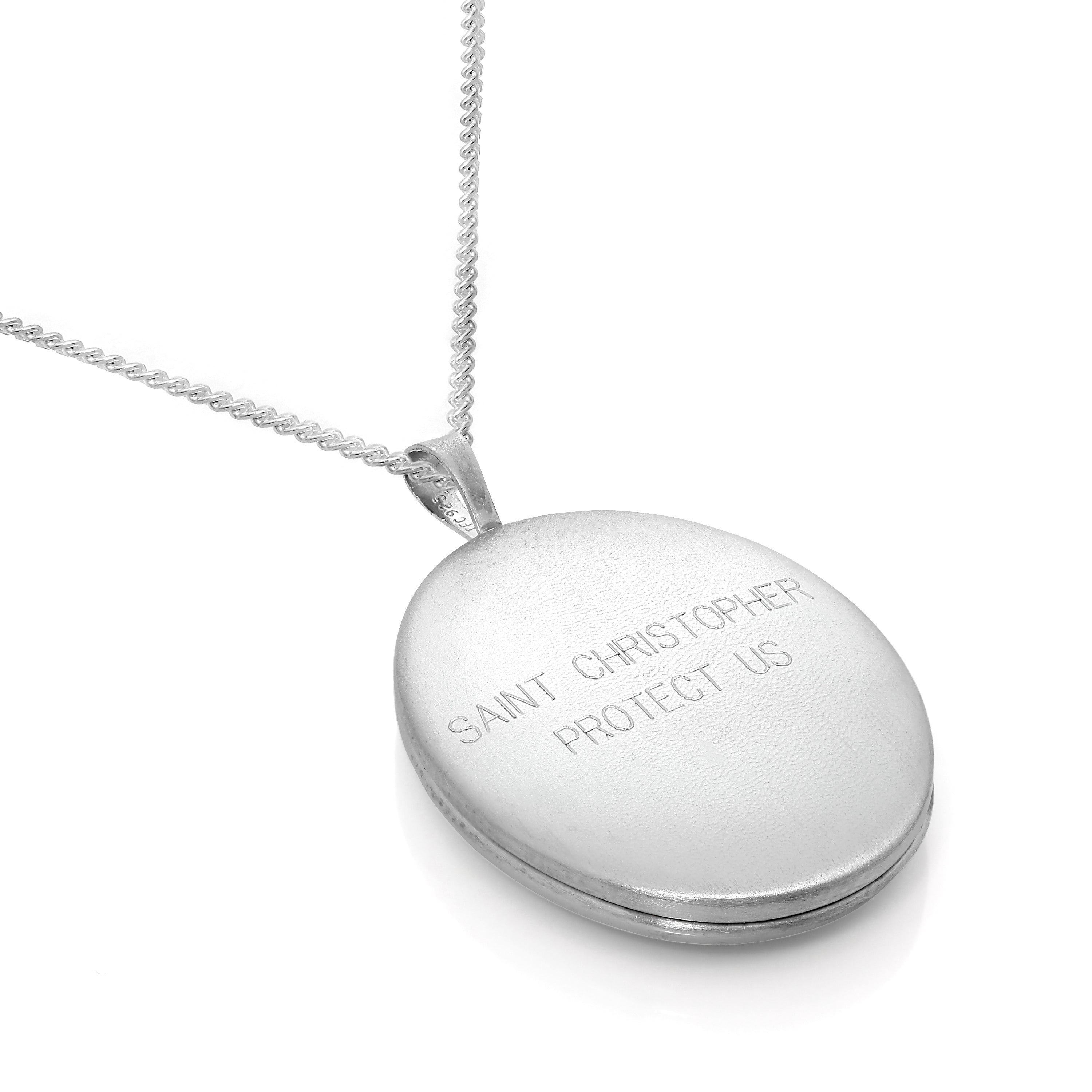 Sterlingsilber graviertes St. Christopher ovales Medaillon an Kette