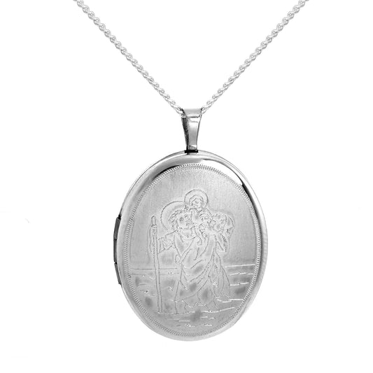 Sterling Silber graviertes St. Christopher ovales Medaillon an Kette