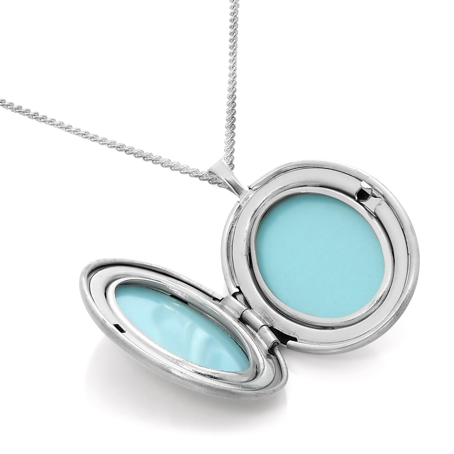 Ovales Rosen-Liebesmedaillon aus gebürstetem Sterlingsilber mit Kette