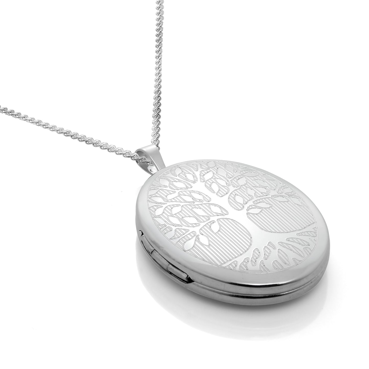 Ovales Medaillon mit graviertem Baum des Lebens aus Sterlingsilber mit Kette