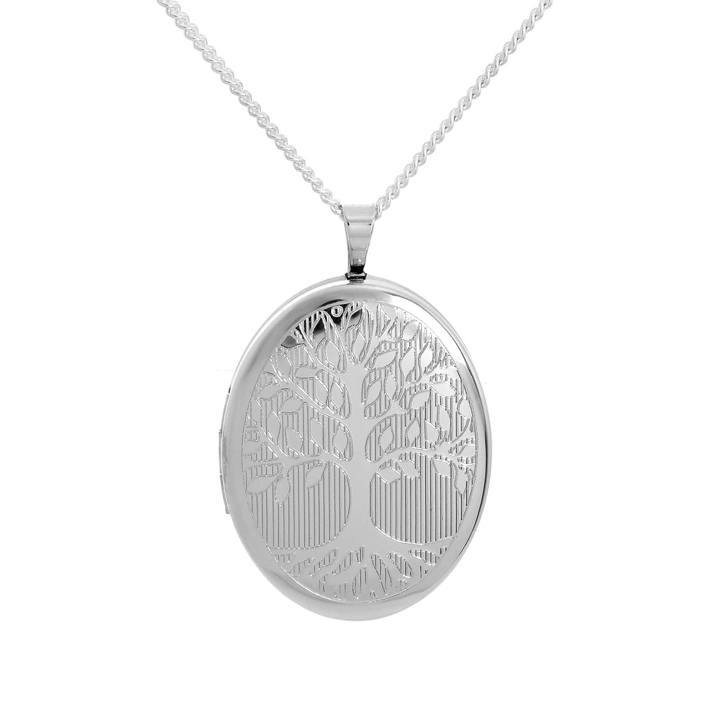 Ovales Medaillon mit graviertem Baum des Lebens aus Sterlingsilber mit Kette