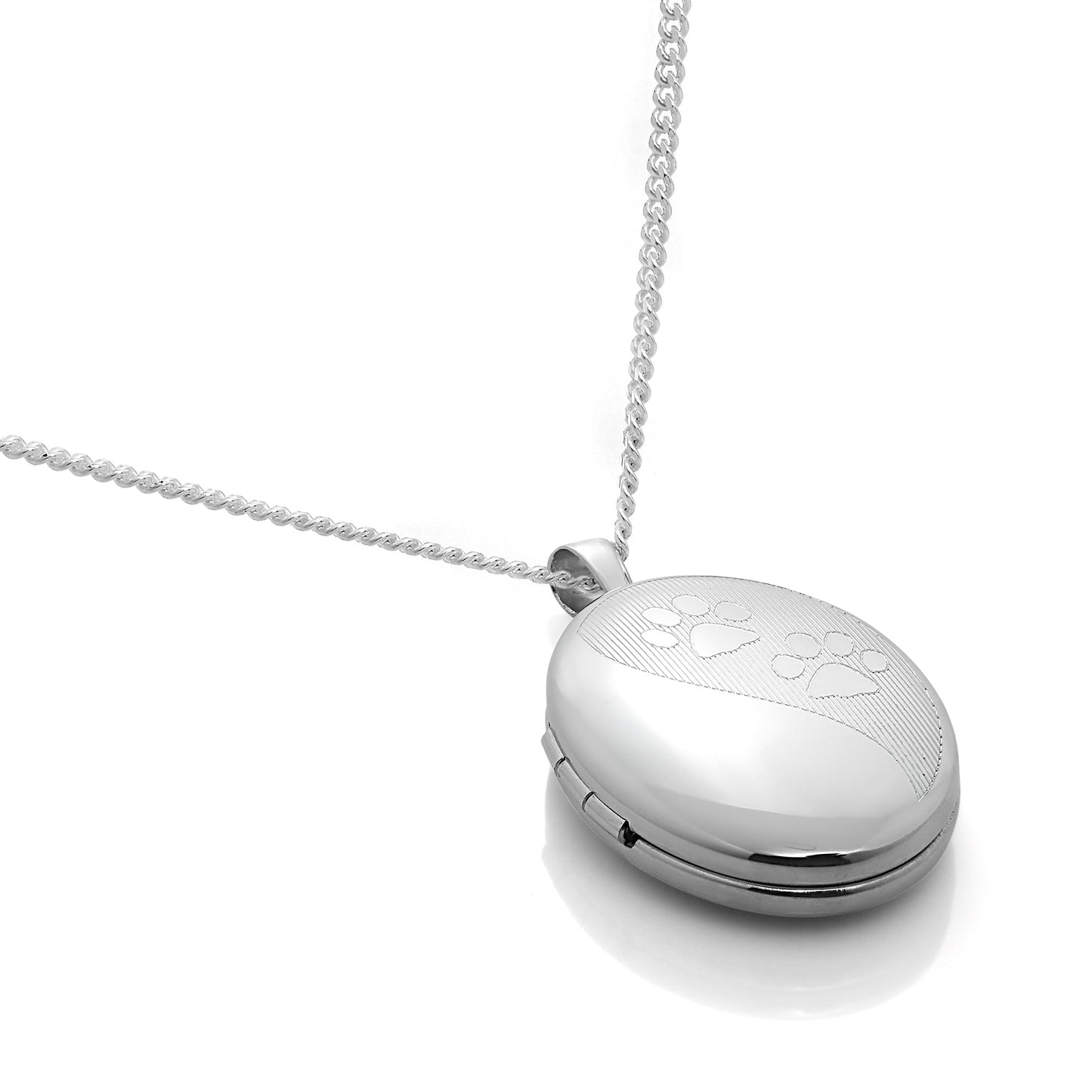 Ovales Medaillon aus Sterlingsilber mit Tierpfotenabdruck an einer Kette