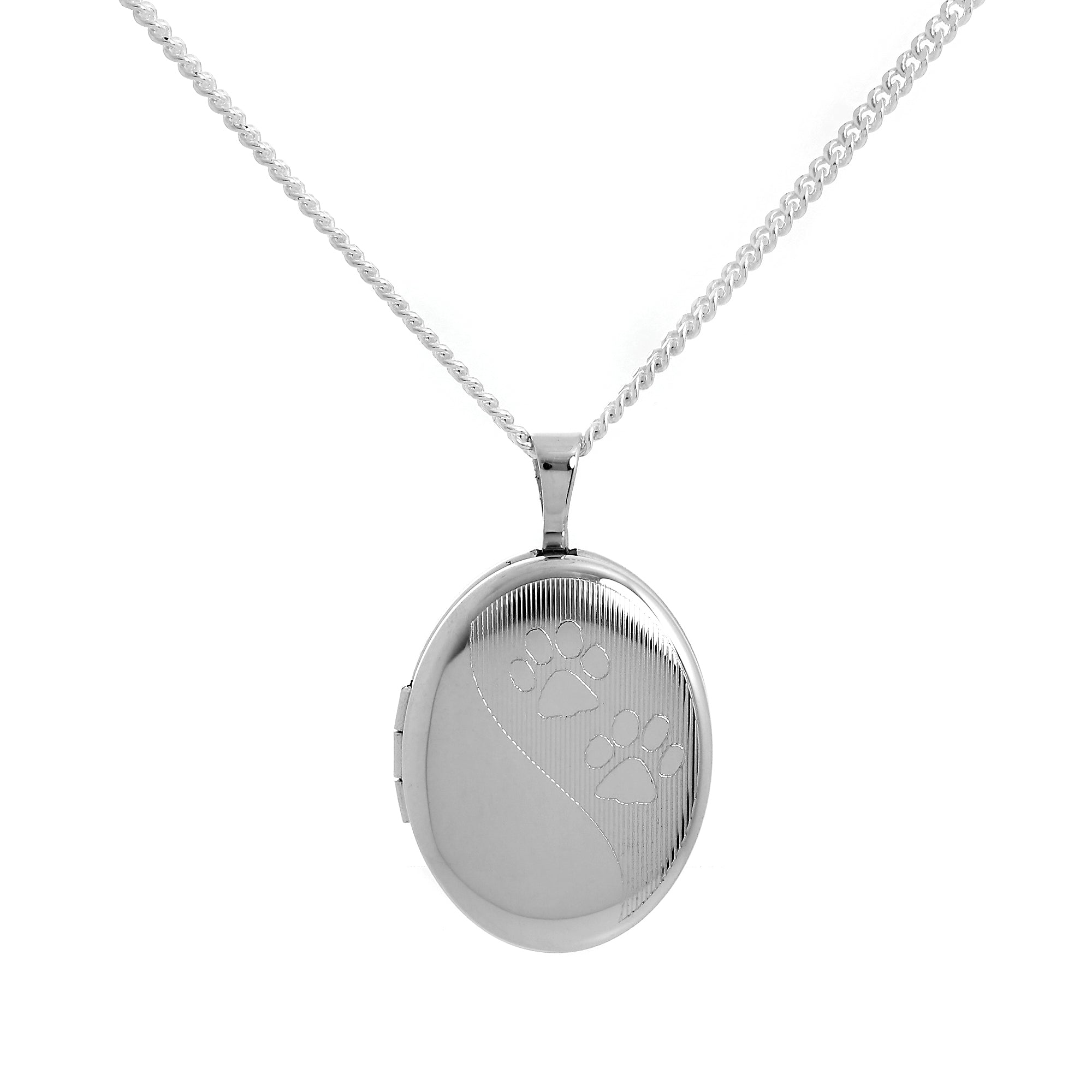 Ovales Medaillon aus Sterlingsilber mit Tierpfotenabdruck an einer Kette