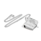 Familienstammbaum-Medaillon in Buchform aus Sterlingsilber mit Kette, für 6 Fotos