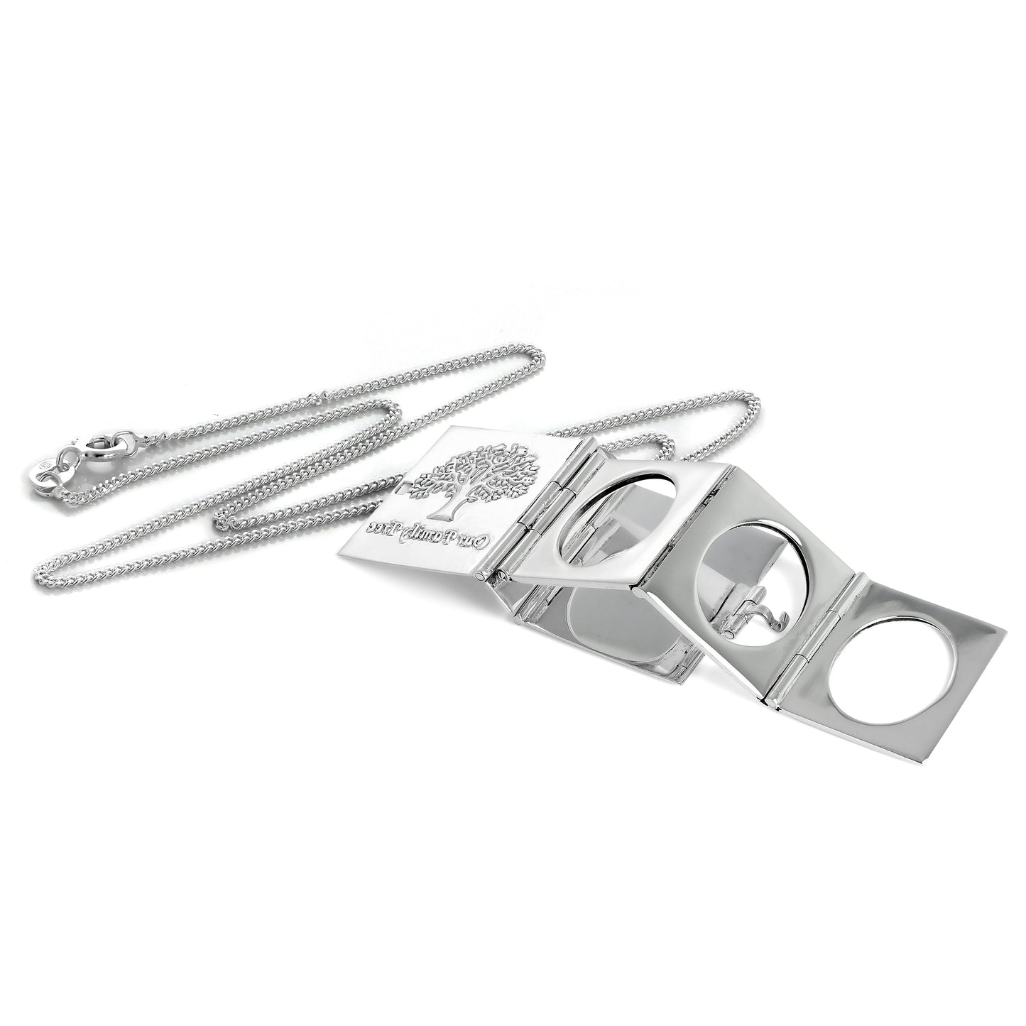 Familienstammbaum aus Sterlingsilber mit 6 Fotomedailons an einer Kette