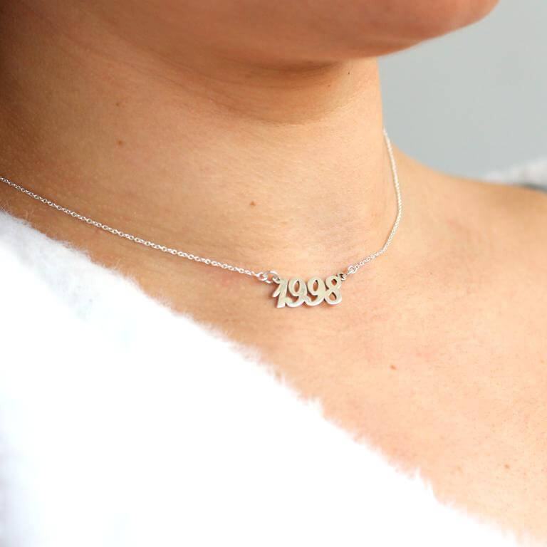 Personalisierte Sterlingsilber Jahreszahl Halskette