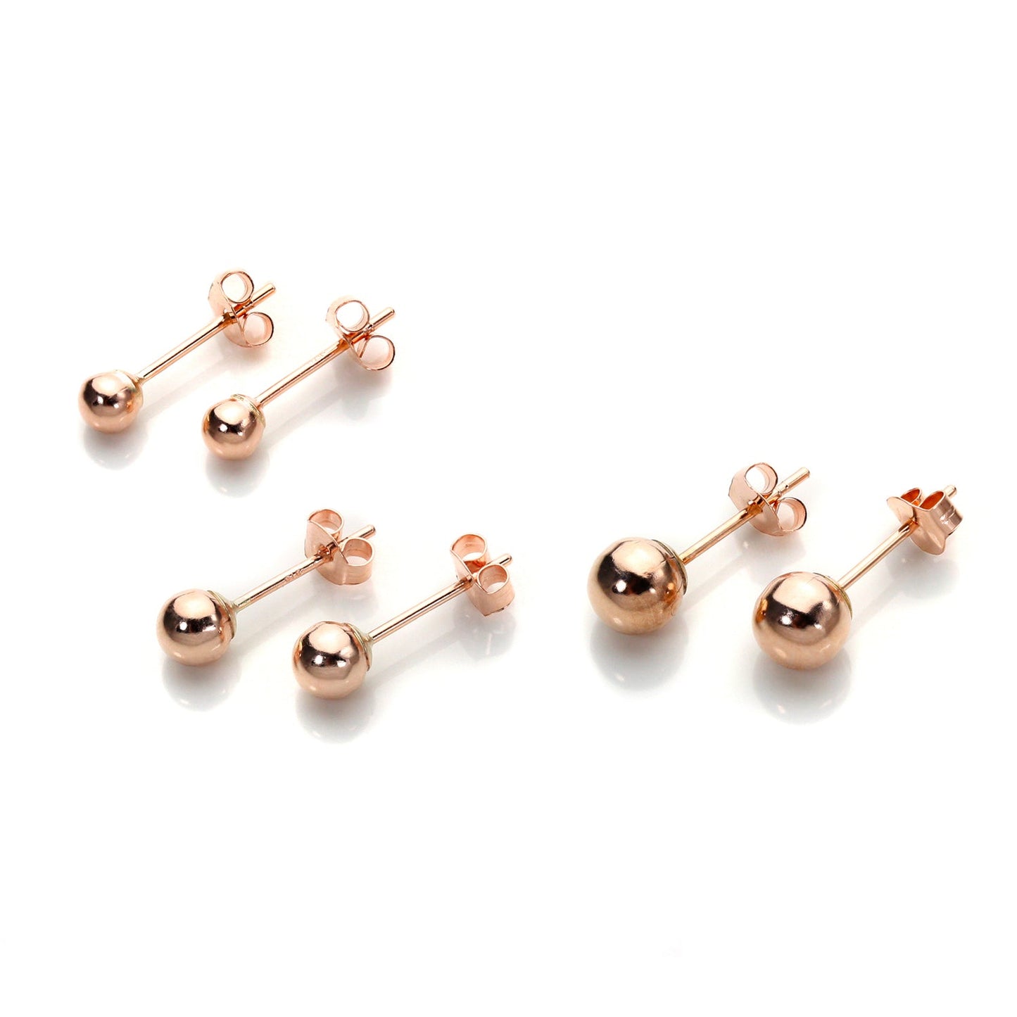 Klassisch 9 Karat Roségold Kugel Ohrstecker Satz