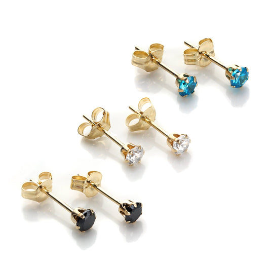 9 Karat Gold 3mm Abend Kristall Ohrstecker Satz