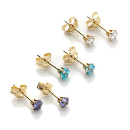 9 Karat Gold 3 mm Kristall Ohrstecker Satz