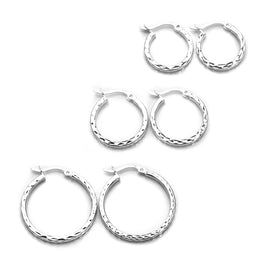 Sterlingsilber Gemustert Diamantschliff Creolen Ohrringe Satz
