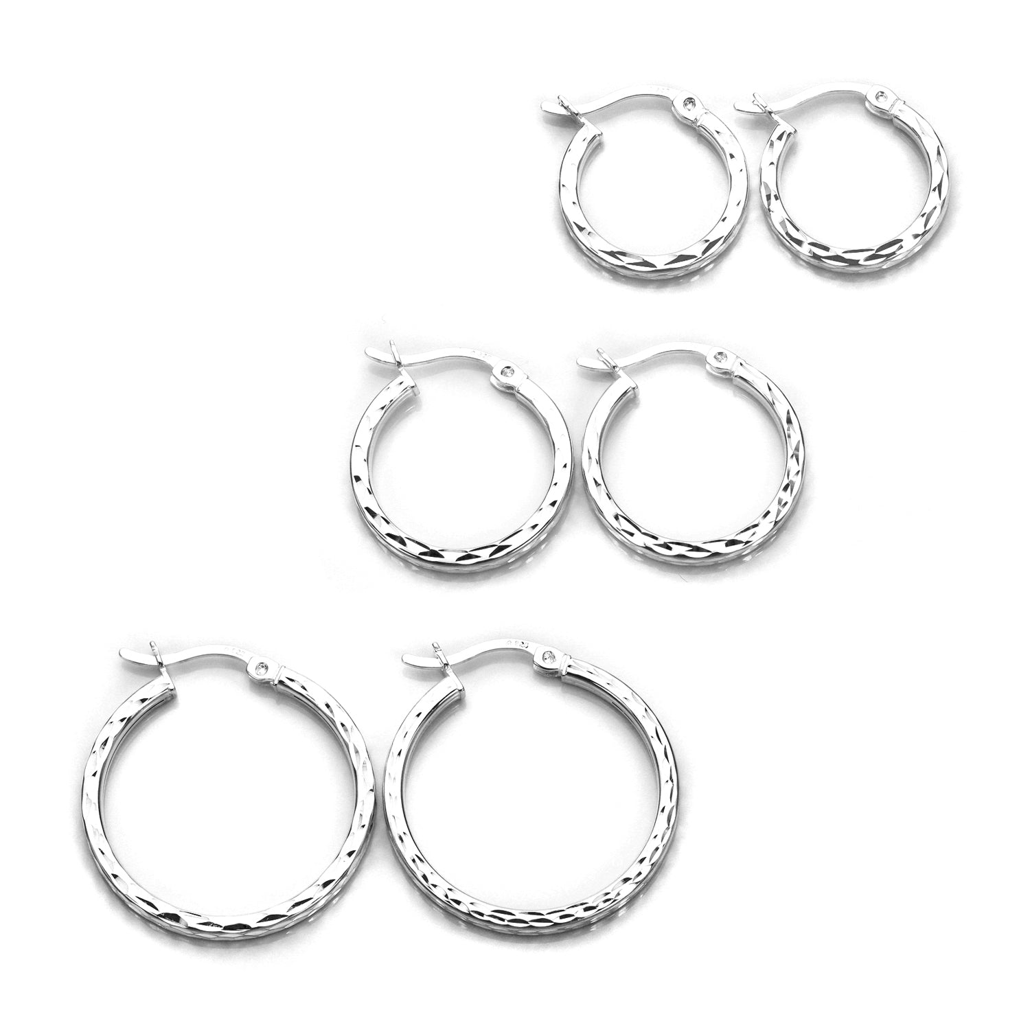 Sterlingsilber Gemustert Diamantschliff Creolen Ohrringe Satz