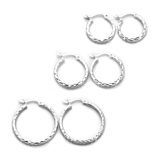 Sterlingsilber Gemustert Diamantschliff Creolen Ohrringe Satz