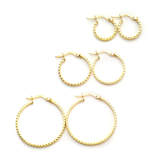 9 Karat Gold Gemustert Diamantschliff Creolen Ohrringe Satz
