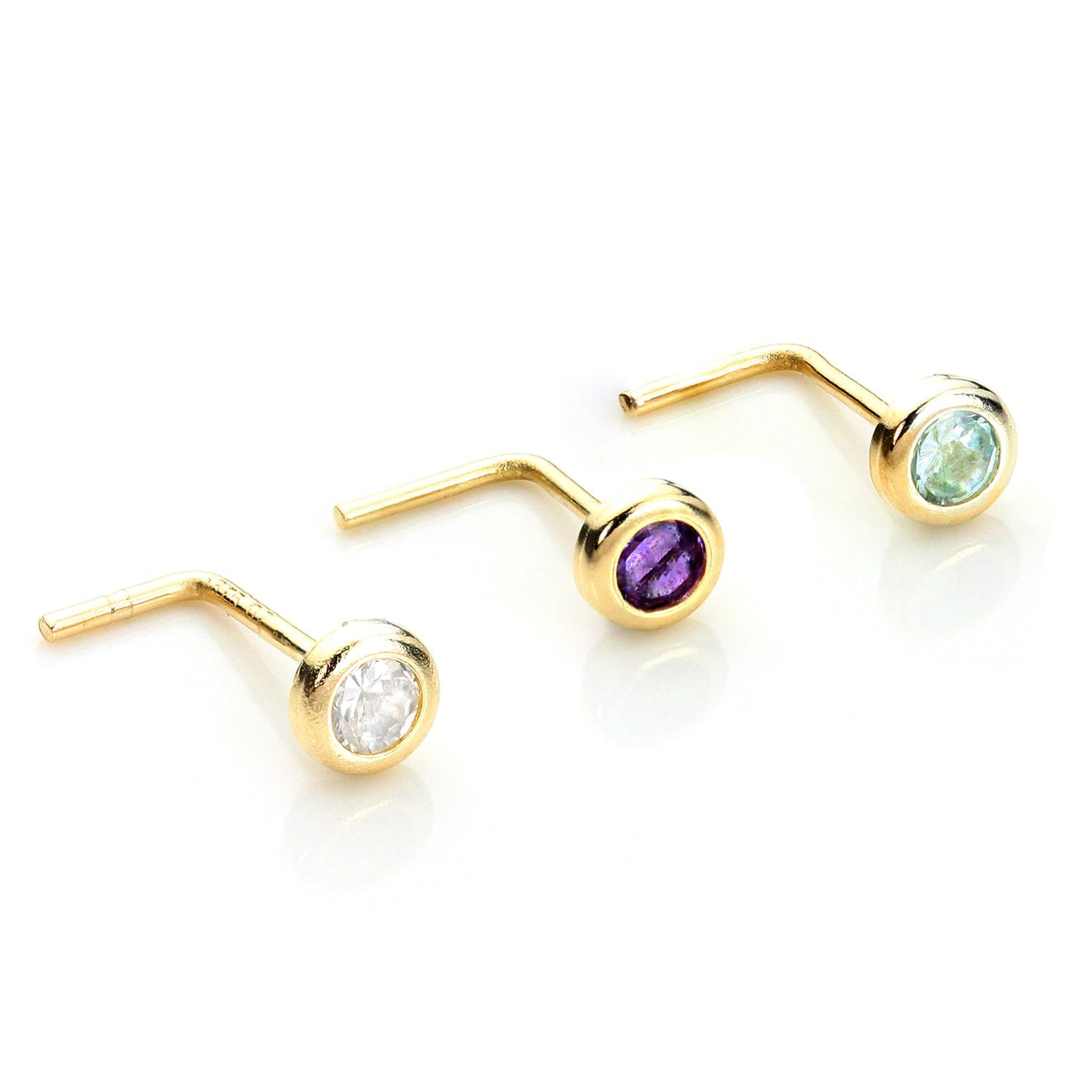9 Karat Gold Kristall Rund Nasenstecker Satz
