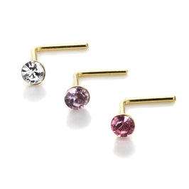 9 Karat Gold Kristall Rund 2 mm Nasenstecker Satz