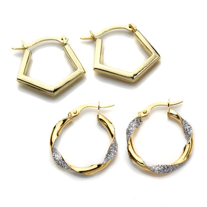 9ct Gold Geometric Hoop Earrings Set - jewellerybox