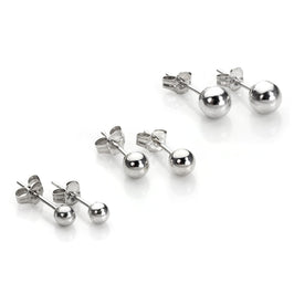 Klassisch 9 Karat Weißgold Kugel Ohrstecker Satz