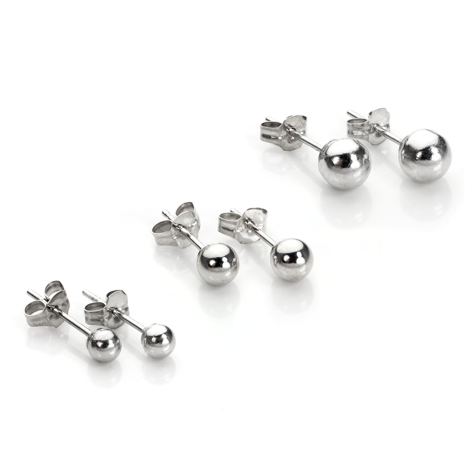 Klassisch 9 Karat Weißgold Kugel Ohrstecker Satz