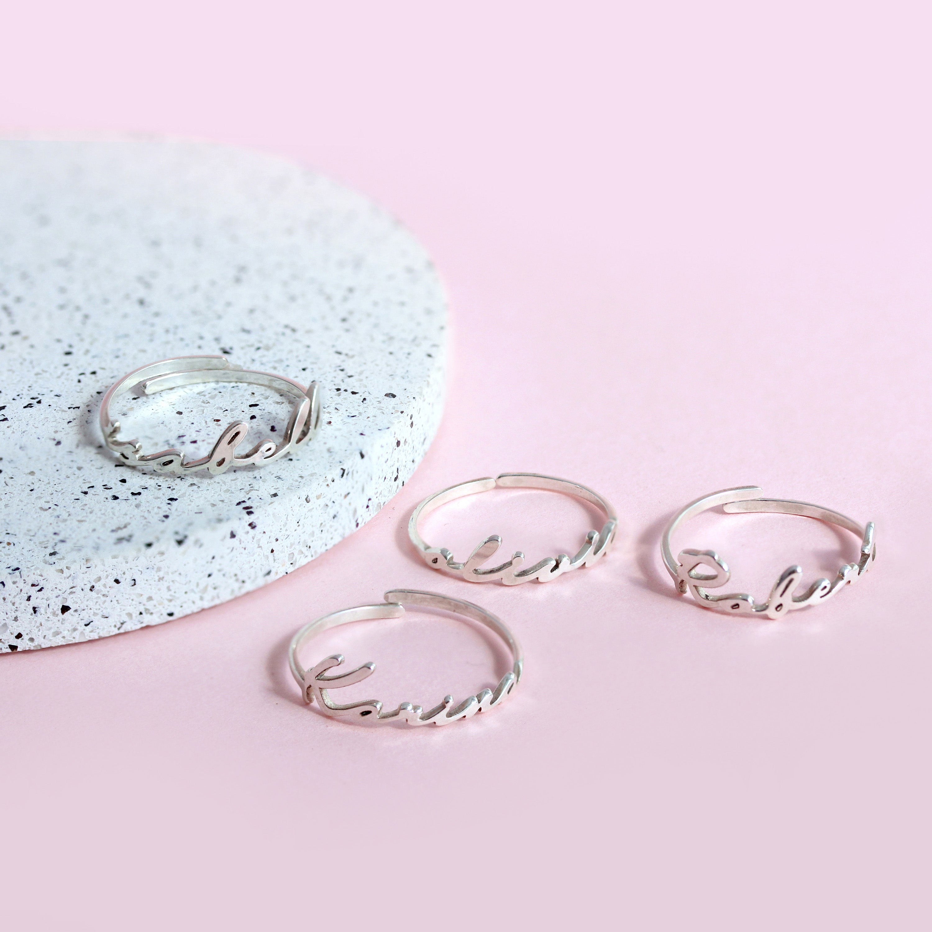 Personalisierter, verstellbarer Sterlingsilber Namensring