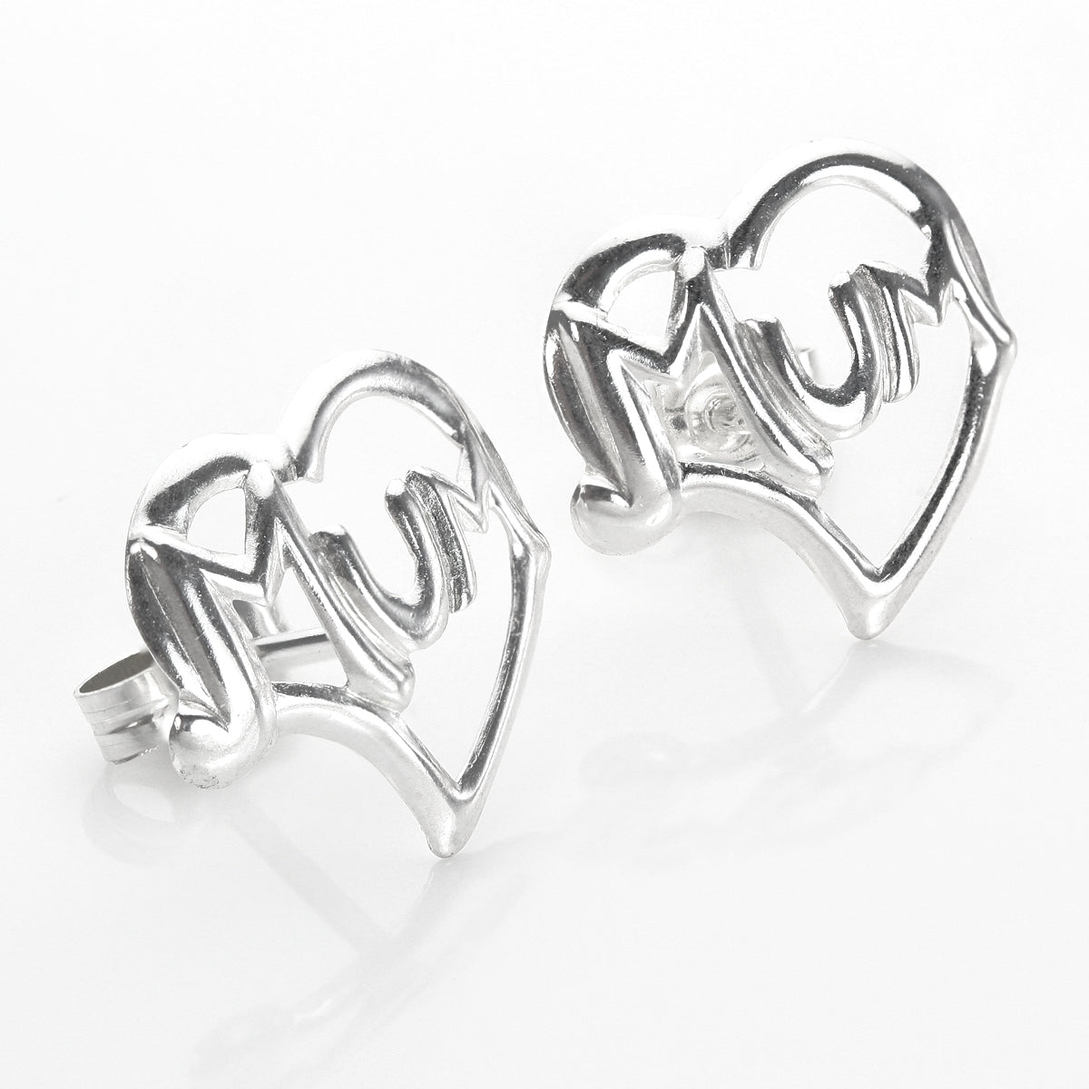 Sterlingsilber „Mum“ Herz Ohrstecker