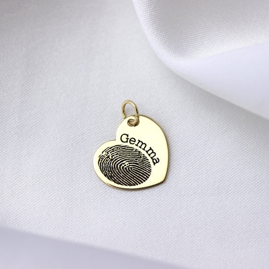 Personalised 9ct Gold Fingerprint Heart Name Charm