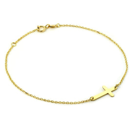 Feines 9 Karat Gold Kettenarmband mit Kreuz 18 cm