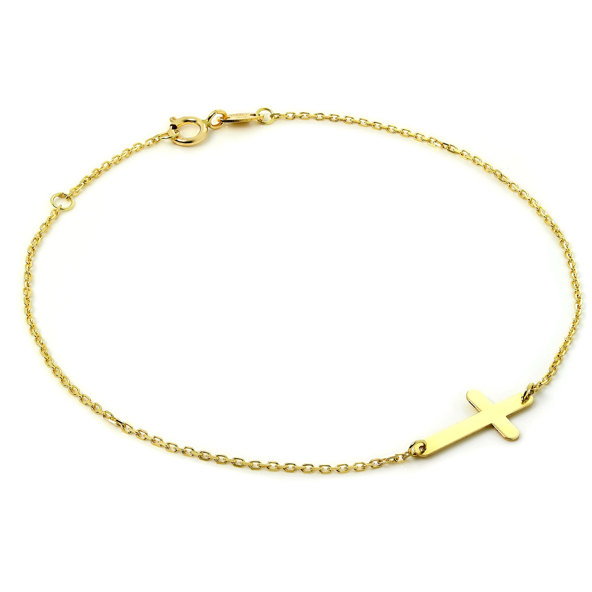 Feines 9 Karat Gold Kettenarmband mit Kreuz 18 cm