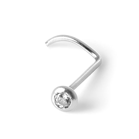 9 Karat Weißgold & 2mm Rund Überschliff Klar CZ Kristall Nasenschraube