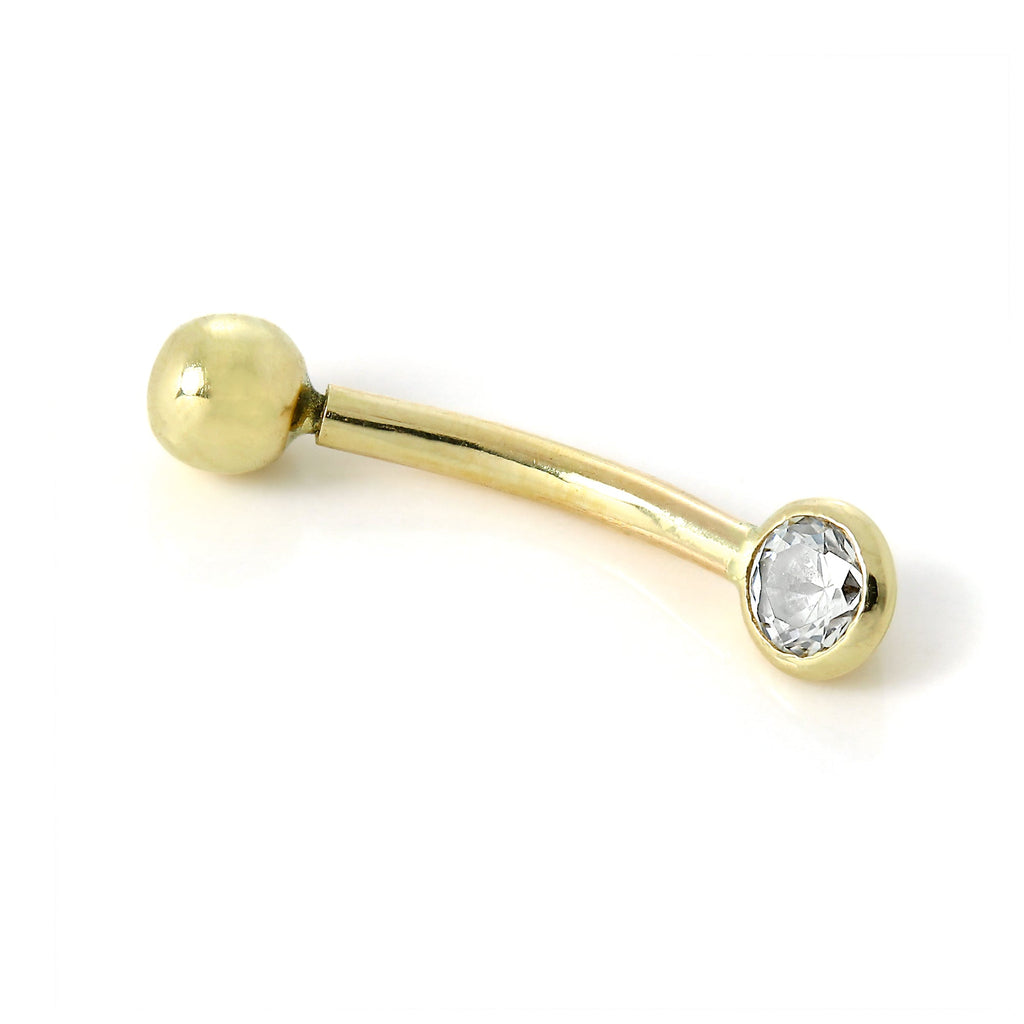 Augenbrauenpiercing (Labret) aus 9 Karat Gold mit klarem Zirkonia in Zargenfassung, 3 mm