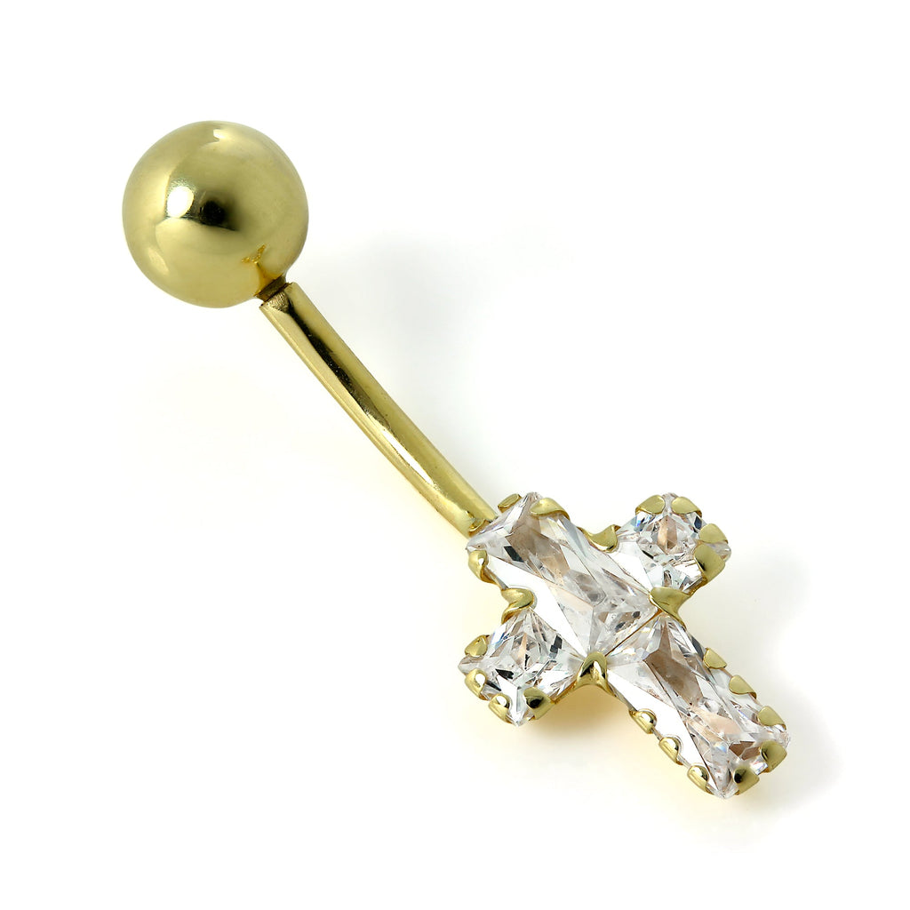 Bauchnabelpiercing aus 9 Karat Gold mit Kreuz aus klarem Zirkonia