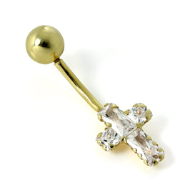 Bauchnabelpiercing aus 9 Karat Gold mit Kreuz aus klarem Zirkonia
