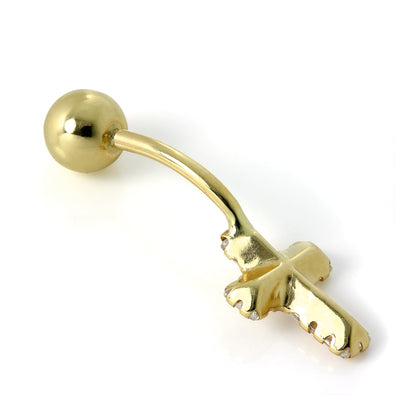 9 Karat Gold Klar CZ Kristall Kreuz Bauchnabelstange