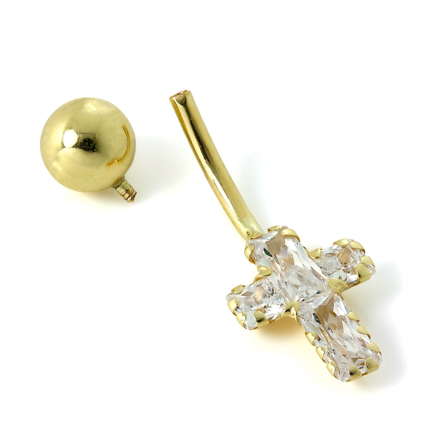 9 Karat Gold Klar CZ Kristall Kreuz Bauchnabelstange