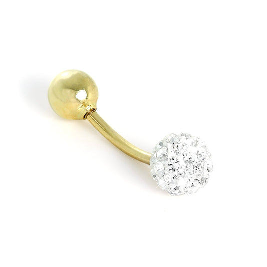 9ct Gold & Clear CZ Crystal Ball Belly Bar