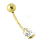 9 Karat Gold & CZ Kristall Birne Tropfen Bauchnabelstange