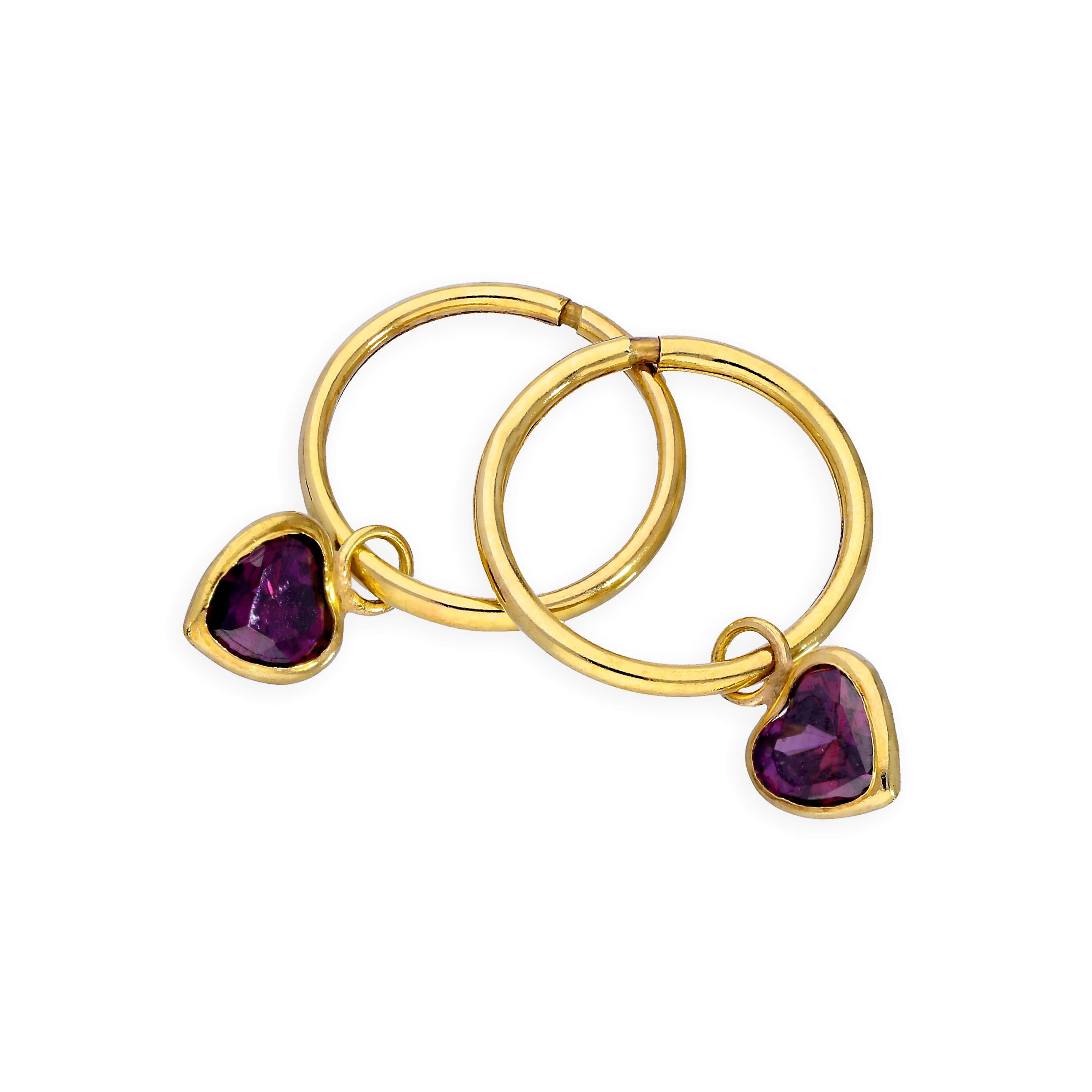 9 Karat Gold & Lila CZ Kristall Herz Creolen Ohrringe