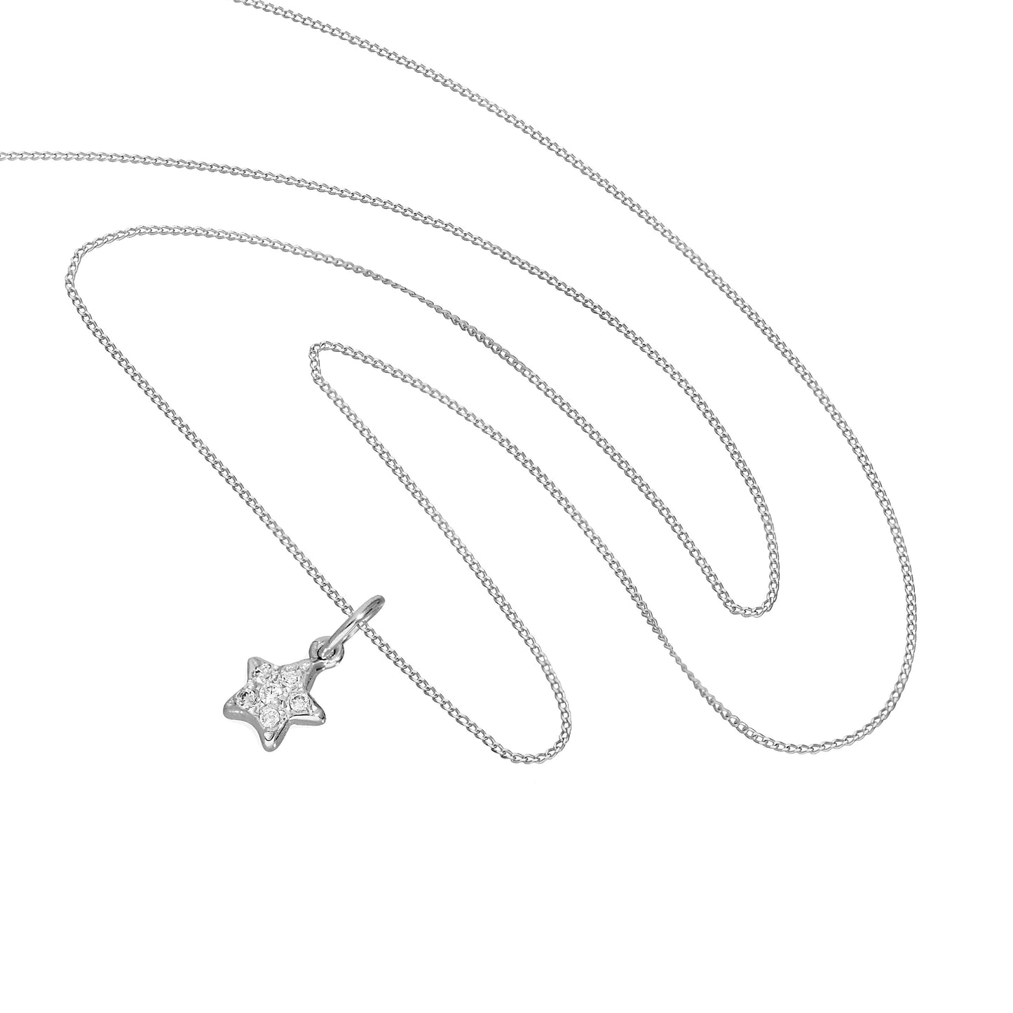 Halskette mit Sternanhänger aus 9 Karat Weißgold und klarem Zirkonia, 40–50 cm