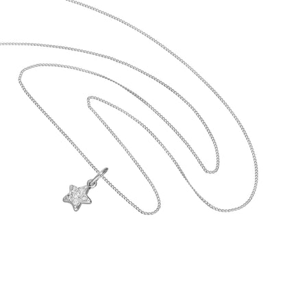 Halskette mit Sternanhänger aus 9 Karat Weißgold und klarem Zirkonia, 40–50 cm